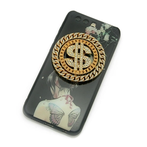 Support de téléphone signe dollar doré avec strass brillants pour un accessoire de luxe