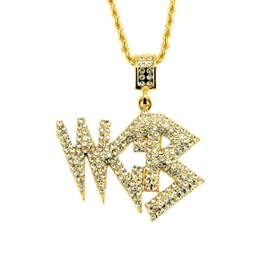 Collier Pendentif Lettre Hip Hop Iced Out pour Hommes en Alliage de Zinc Strass Pendentif Alphabet WGB Or Argent Chaîne Corde