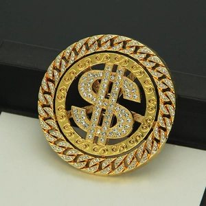 Luxury 18K gold plated spinning dollar sign accessory with sparkling rhinestone inlay