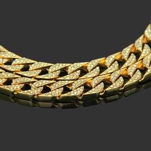 Collier chaîne cubaine dorée pour homme serti de strass brillants style hip hop