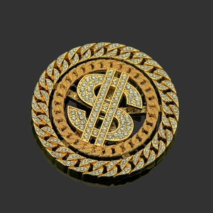Pendentif en Alliage Signe Dollar Rotatif Hip Hop pour la Fabrication de Bijoux DIY Strass Luxe Or Argent