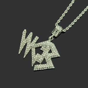 Collier hip hop pour homme avec pendentif lettres WSA argentées serties de strass et chaîne