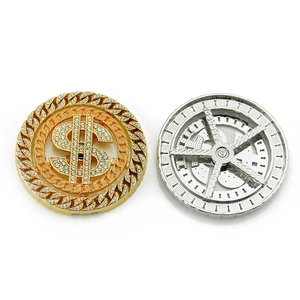 Pendentif signe dollar rotatif en or et argent glacé avec bordure cubaine et strass
