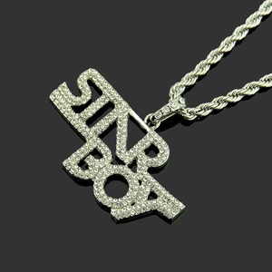 Collana hip hop con pendente STAR BOY in cristalli argentati e catena a corda da uomo