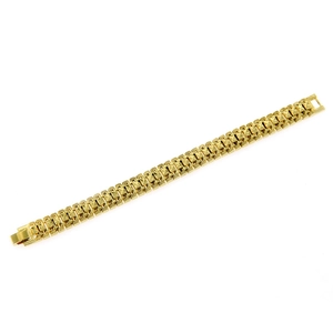 Bracelet à maillons dorés style montre pour hommes avec texture géométrique et fermoir pliant