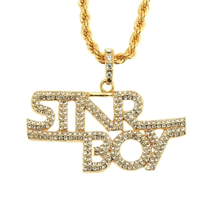 Collana con ciondolo STARBOY hip hop in oro con strass incastonati e catena a fune