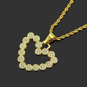 Hip hop iced out heart pendant necklace with gold rope chain for men and women