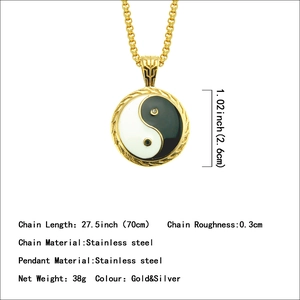 Stainless steel Yin Yang Tai Chi pendant necklace with 70cm chain dimensions info