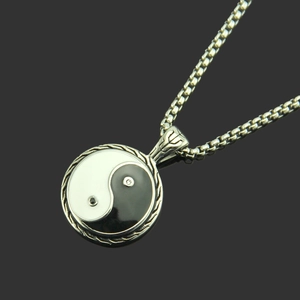 Retro stainless steel Yin Yang pendant necklace with square box chain for men