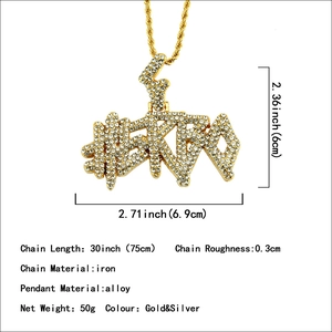 Hip hop oversized iced-out letter pendant necklace in gold and silver finish with iron chain