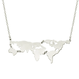 Collier hip hop pour homme avec pendentif carte du monde en acier inoxydable argenté poli