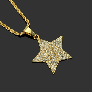 Iced out star pendant necklace with gold plated twist chain for hip hop style fashion