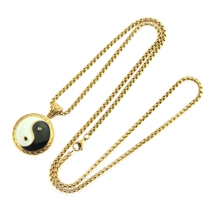 Retro stainless steel Yin Yang Tai Chi pendant necklace with vintage golden box chain
