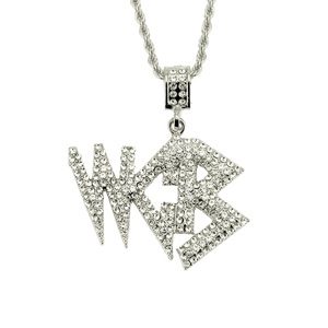 Collier hip-hop argenté glacé avec pendentif lettre WGRB et chaîne en corde torsadée