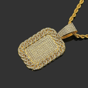 Hiphop gold plated iced out dog tag pendant with rope chain necklace for men street style