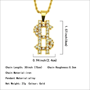 Iced out dollar sign pendant necklace with gold plated chain for hip hop street style