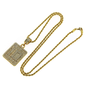 Collier hip hop en or avec pendentif rectangulaire serti de cristaux chiffre 10