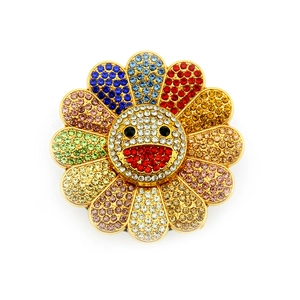 Rotating colorful crystal sunflower jewelry accessory with golden metal base for DIY