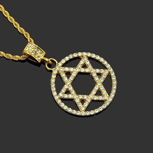 Hip hop style gold plated Star of David pendant necklace with sparkling crystal inlay
