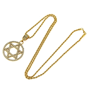 Hip hop gold plated Star of David pendant necklace with iced out crystals and rope chain