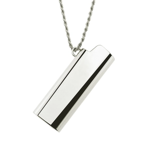 Polished silver lighter case pendant necklace with a classic metallic rope chain