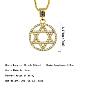 Men's hip hop gold Star of David pendant necklace with twisted chain and crystals