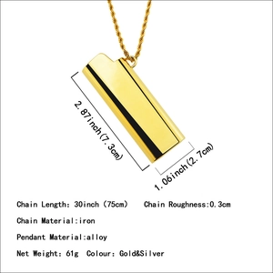 Polished alloy lighter-shaped pendant with a 75cm long gold rope chain necklace
