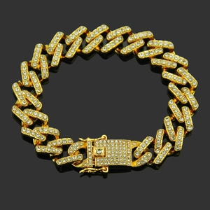Hip hop χρυσό βραχιόλι Cuban link με κρύσταλλα micro pave και κούμπωμα πεταλούδα