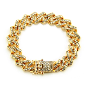 Bracelet Maillon Cubain Hip Hop Iced Out pour Homme Femme Alliage Strass Fermoir Papillon Plaqué Or Argent Bijoux