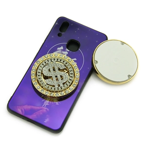 Luxury rhinestone dollar sign phone socket holder with sparkling crystals on star case