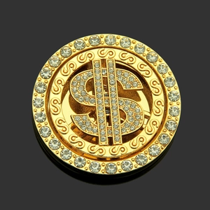 Rotating gold dollar sign phone accessory with sparkling diamonds and retro scroll pattern