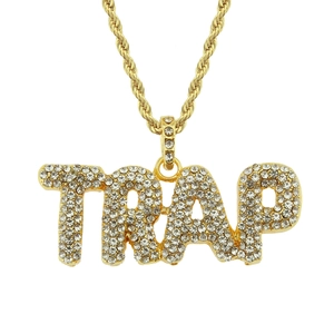 Collana con Pendente Lettera Trap Hip Hop Gioielli da Uomo Lega di Zinco Ferro Strass Iced Out Streetwear Catena a Corda Oro Argento