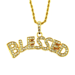 Collier Pendentif Lettre Blessed Hip Hop pour Hommes Or Argent Strass Iced Out Chaîne de Corde Bijoux Streetwear