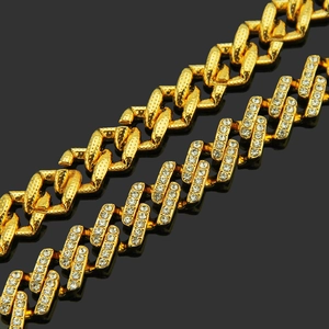 Ensemble de colliers cubains dorés style hip-hop avec cristaux brillants pour hommes
