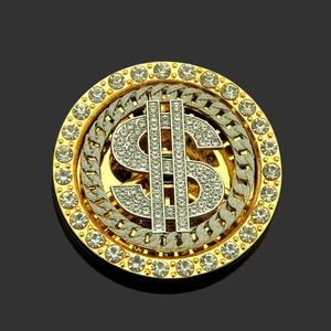 Rotating hip hop dollar sign DIY accessory with gold plating and sparkling crystals
