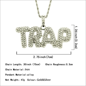 Collana con ciondolo TRAP hip hop con strass incastonati e catena a corda ritorta