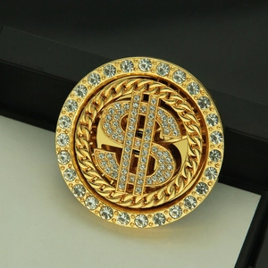 Hip-hop spinning dollar sign accessory with sparkling crystals and gold plating