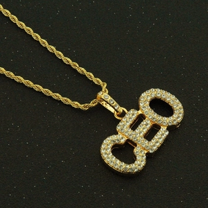 Iced out vergoldete CH Buchstaben Halskette mit glitzernden Strasssteinen und Seilkette