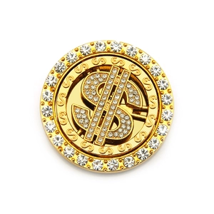 Rotating Dollar Sign Rhinestone Alloy Decoration For Phone Case Car Dashboard Adhesive Luxury Hip Hop Round Accessory