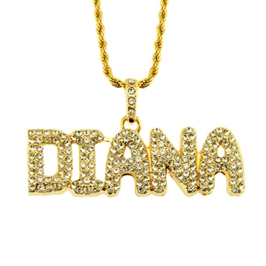 Hip Hop Herren Legierung Strass Initialen Anhänger Halskette Bling Name Alphabet Anhänger Gold Silber Kordelkette Streetwear Rap Schmuck