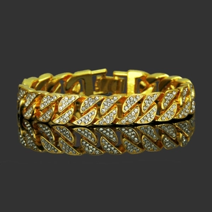 Ανδρικό Βραχιόλι Hip Hop Iced Out Cuban Link από Κράμα με Στρας Κοσμήματα Μόδας για Άνδρες Χρυσή Ασημένια Αλυσίδα