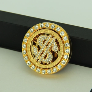 Rotating gold dollar sign charm with sparkling crystals for DIY phone cases