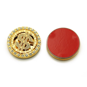 Luxury spinning dollar sign emblem with rhinestones and adhesive back for phone and car
