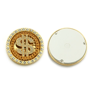 Gold dollar sign phone accessory with sparkling rhinestones and screw back design