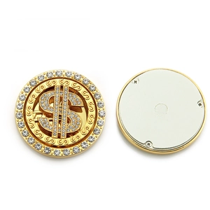 Rotating dollar sign car parking plate with gold metal crystals and rhinestone inlay