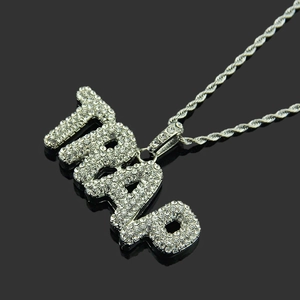 Ciondolo lettera TRAPO argento hip hop con strass ghiacciati su catena a corda