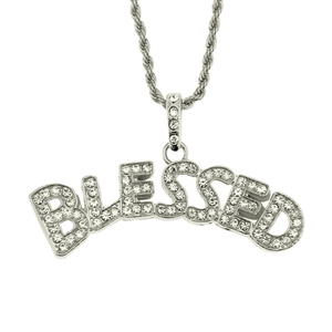 Collier hiphop avec pendentif lettres BLESSED en argent et diamants pour hommes de style