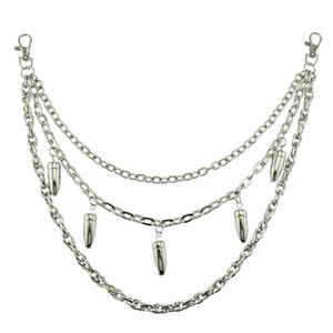 Detail of punk hip hop wallet chain with triple metal links and bullet pendants