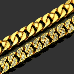 Χρυσό βραχιόλι Cuban link Hip Hop με στρας και γυαλιστερό φινίρισμα υψηλής ποιότητας