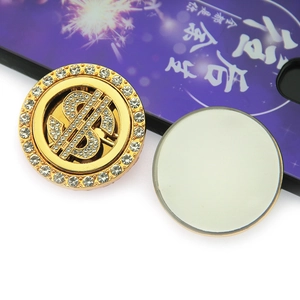 Rotating gold dollar sign phone socket with sparkling rhinestones and adhesive base